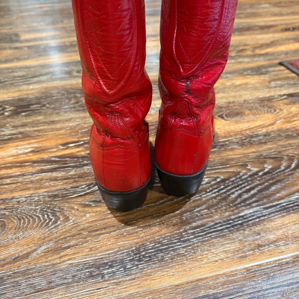 Lucchese 6.5B Western Cowboy Boots Womens Red Leather Vintage San Antonio - Picture 9 of 16